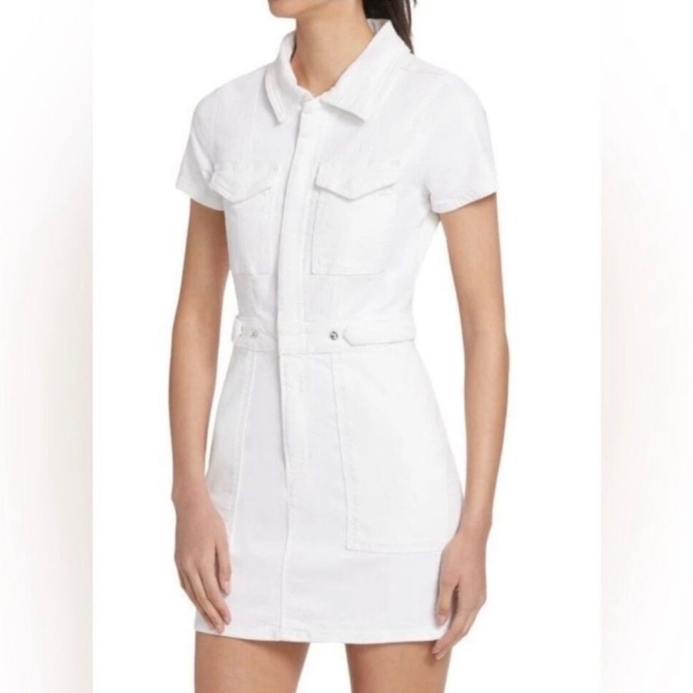 Good American Fit for Success White Wash XS Denim Utility Dress Mini button